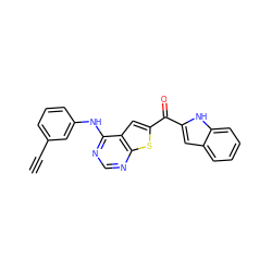 C#Cc1cccc(Nc2ncnc3sc(C(=O)c4cc5ccccc5[nH]4)cc23)c1 ZINC000082149208