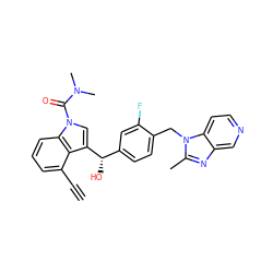 C#Cc1cccc2c1c([C@@H](O)c1ccc(Cn3c(C)nc4cnccc43)c(F)c1)cn2C(=O)N(C)C ZINC000013776721