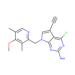 C#Cc1cn(Cc2ncc(C)c(OC)c2C)c2nc(N)nc(Cl)c12 ZINC000095562304