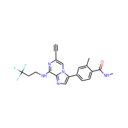 C#Cc1cn2c(-c3ccc(C(=O)NC)c(C)c3)cnc2c(NCCC(F)(F)F)n1 ZINC000199089330