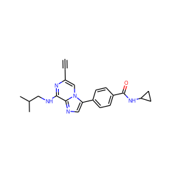 C#Cc1cn2c(-c3ccc(C(=O)NC4CC4)cc3)cnc2c(NCC(C)C)n1 ZINC000199083443