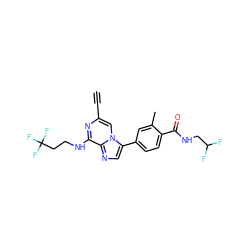 C#Cc1cn2c(-c3ccc(C(=O)NCC(F)F)c(C)c3)cnc2c(NCCC(F)(F)F)n1 ZINC000199093410