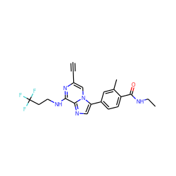 C#Cc1cn2c(-c3ccc(C(=O)NCC)c(C)c3)cnc2c(NCCC(F)(F)F)n1 ZINC000199093392