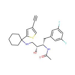 C#Cc1csc(C2(NC[C@@H](O)[C@H](Cc3cc(F)cc(F)c3)NC(C)=O)CCCCC2)c1 ZINC000064528376