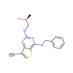 C#Cc1csc2c(NCc3ccccc3)nc(NC[C@H](C)O)nc12 ZINC000117464796