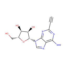 C#Cc1nc(N)c2ncn([C@@H]3O[C@H](CO)[C@@H](O)[C@H]3O)c2n1 ZINC000012405279