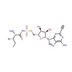 C#Cc1nc(N)c2ncn([C@@H]3O[C@H](COS(=O)(=O)NC(=O)[C@@H](N)[C@@H](C)CC)[C@@H](O)[C@H]3O)c2n1 ZINC000013488355