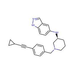 C(#CC1CC1)c1ccc(CN2CCC[C@H](Nc3ccc4[nH]ncc4c3)C2)cc1 ZINC000114332734