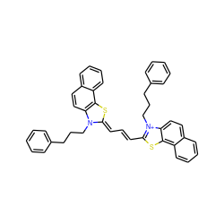 C(/C=C/c1sc2c3ccccc3ccc2[n+]1CCCc1ccccc1)=C1/Sc2c(ccc3ccccc23)N1CCCc1ccccc1 ZINC000299844744