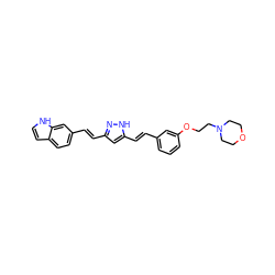 C(=C/c1cc(/C=C/c2ccc3cc[nH]c3c2)n[nH]1)\c1cccc(OCCN2CCOCC2)c1 ZINC001772629527