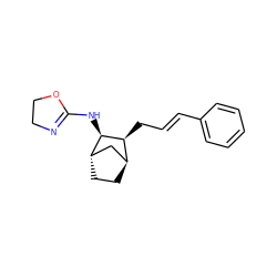 C(=C/c1ccccc1)\C[C@H]1[C@H]2CC[C@@H](C2)[C@H]1NC1=NCCO1 ZINC000101223261