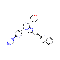 C(=C/c1cn2c(-c3ccc(N4CCNCC4)nc3)cnc(C3CCOCC3)c2n1)\c1ccc2ccccc2n1 ZINC001772581364