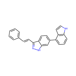 C(=C/c1n[nH]c2cc(-c3cccc4[nH]ccc34)ccc12)\c1ccccc1 ZINC000167132461