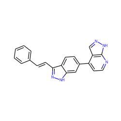 C(=C/c1n[nH]c2cc(-c3ccnc4[nH]ncc34)ccc12)\c1ccccc1 ZINC000166999126