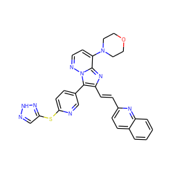 C(=C/c1nc2c(N3CCOCC3)ccnn2c1-c1ccc(Sc2cn[nH]n2)nc1)\c1ccc2ccccc2n1 ZINC000223040183