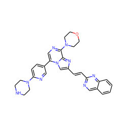 C(=C/c1ncc2ccccc2n1)\c1cn2c(-c3ccc(N4CCNCC4)nc3)cnc(N3CCOCC3)c2n1 ZINC001772626137