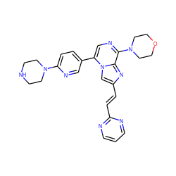 C(=C/c1ncccn1)\c1cn2c(-c3ccc(N4CCNCC4)nc3)cnc(N3CCOCC3)c2n1 ZINC001772627161