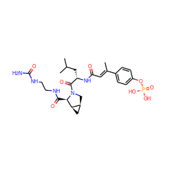 C/C(=C\C(=O)N[C@@H](CC(C)C)C(=O)N1C[C@H]2C[C@H]2[C@H]1C(=O)NCCNC(N)=O)c1ccc(OP(=O)(O)O)cc1 ZINC000071318363