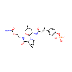 C/C(=C\C(=O)N[C@@H](CC(C)C)C(=O)N1C[C@H]2C[C@H]2[C@H]1C(=O)NCCOC(N)=O)c1ccc(OP(=O)(O)O)cc1 ZINC000071319066