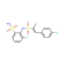 C/C(=C\c1ccc(Cl)cc1)S(=O)(=O)Nc1c(F)cccc1S(N)(=O)=O ZINC000143877107