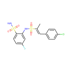 C/C(=C\c1ccc(Cl)cc1)S(=O)(=O)Nc1cc(F)ccc1S(N)(=O)=O ZINC000143823016