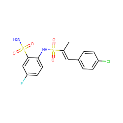 C/C(=C\c1ccc(Cl)cc1)S(=O)(=O)Nc1ccc(F)cc1S(N)(=O)=O ZINC000143823232