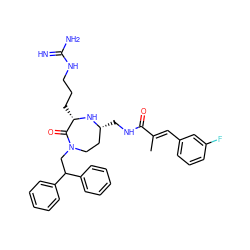 C/C(=C\c1cccc(F)c1)C(=O)NC[C@@H]1CCN(CC(c2ccccc2)c2ccccc2)C(=O)[C@H](CCCNC(=N)N)N1 ZINC001772587526