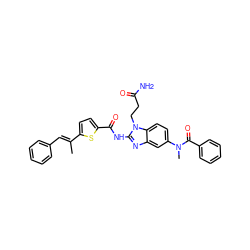 C/C(=C\c1ccccc1)c1ccc(C(=O)Nc2nc3cc(N(C)C(=O)c4ccccc4)ccc3n2CCC(N)=O)s1 ZINC000042851177