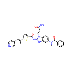 C/C(=C\c1ccncc1)c1ccc(C(=O)Nc2nc3cc(N(C)C(=O)c4ccccc4)ccc3n2CCC(N)=O)s1 ZINC000042805975