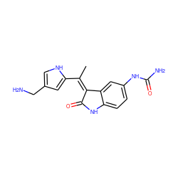 C/C(=C1/C(=O)Nc2ccc(NC(N)=O)cc21)c1cc(CN)c[nH]1 ZINC000014962728