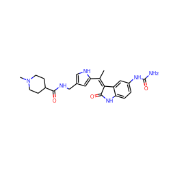 C/C(=C1/C(=O)Nc2ccc(NC(N)=O)cc21)c1cc(CNC(=O)C2CCN(C)CC2)c[nH]1 ZINC000014962747