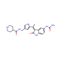 C/C(=C1/C(=O)Nc2ccc(NC(N)=O)cc21)c1cc(CNC(=O)C2CCNCC2)c[nH]1 ZINC000014962744