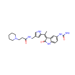 C/C(=C1/C(=O)Nc2ccc(NC(N)=O)cc21)c1cc(CNC(=O)CCN2CCCCC2)c[nH]1 ZINC000014962766