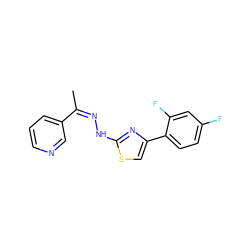 C/C(=N/Nc1nc(-c2ccc(F)cc2F)cs1)c1cccnc1 ZINC000095573018