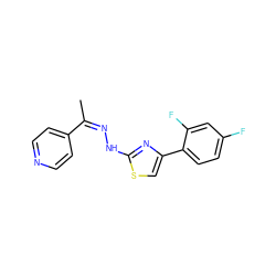 C/C(=N/Nc1nc(-c2ccc(F)cc2F)cs1)c1ccncc1 ZINC000095580016