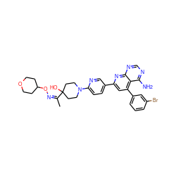 C/C(=N/OC1CCOCC1)C1(O)CCN(c2ccc(-c3cc(-c4cccc(Br)c4)c4c(N)ncnc4n3)cn2)CC1 ZINC000026820053