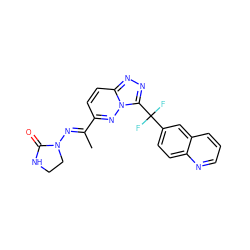 C/C(=N\N1CCNC1=O)c1ccc2nnc(C(F)(F)c3ccc4ncccc4c3)n2n1 ZINC000096169148