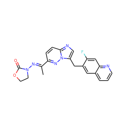 C/C(=N\N1CCOC1=O)c1ccc2ncc(Cc3cc4cccnc4cc3F)n2n1 ZINC000096169118