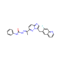 C/C(=N\NC(=O)Nc1ccccc1)c1ccc2ncc(Cc3cc4cccnc4cc3F)n2n1 ZINC000096169114