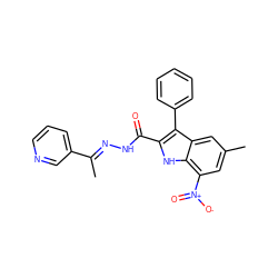 C/C(=N\NC(=O)c1[nH]c2c([N+](=O)[O-])cc(C)cc2c1-c1ccccc1)c1cccnc1 ZINC000004206016