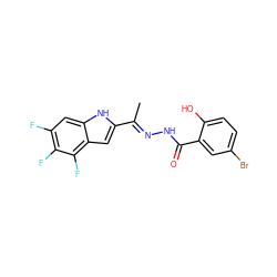 C/C(=N\NC(=O)c1cc(Br)ccc1O)c1cc2c(F)c(F)c(F)cc2[nH]1 ZINC000095562228