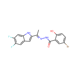 C/C(=N\NC(=O)c1cc(Br)ccc1O)c1cc2cc(F)c(F)cc2[nH]1 ZINC000095562678