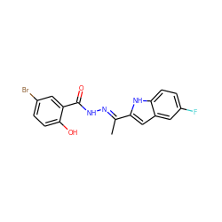 C/C(=N\NC(=O)c1cc(Br)ccc1O)c1cc2cc(F)ccc2[nH]1 ZINC000095559453