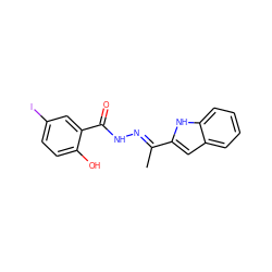 C/C(=N\NC(=O)c1cc(I)ccc1O)c1cc2ccccc2[nH]1 ZINC000095563610