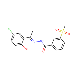 C/C(=N\NC(=O)c1cccc(S(C)(=O)=O)c1)c1cc(Cl)ccc1O ZINC000047953159