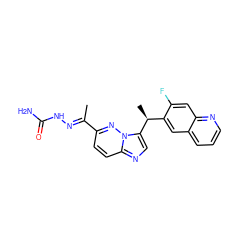 C/C(=N\NC(N)=O)c1ccc2ncc([C@@H](C)c3cc4cccnc4cc3F)n2n1 ZINC000096169141