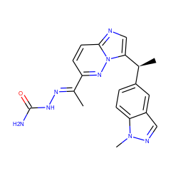 C/C(=N\NC(N)=O)c1ccc2ncc([C@@H](C)c3ccc4c(cnn4C)c3)n2n1 ZINC000096169183