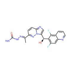 C/C(=N\NC(N)=O)c1ccc2ncc([C@H](O)c3c(F)cc4ncccc4c3F)n2n1 ZINC000096169133