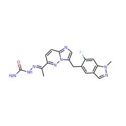 C/C(=N\NC(N)=O)c1ccc2ncc(Cc3cc4cnn(C)c4cc3F)n2n1 ZINC000096169181