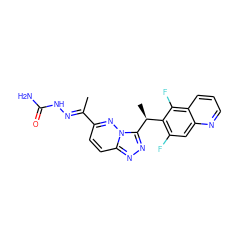 C/C(=N\NC(N)=O)c1ccc2nnc([C@@H](C)c3c(F)cc4ncccc4c3F)n2n1 ZINC000068248439